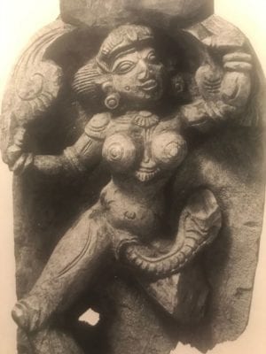 Yoginī with a serpent (Kuṇḍalinī) coming out of her vulva. South India around 1850. Source: Philip Rawson, Tantra. Le culte indien de l’extase, p. 66.