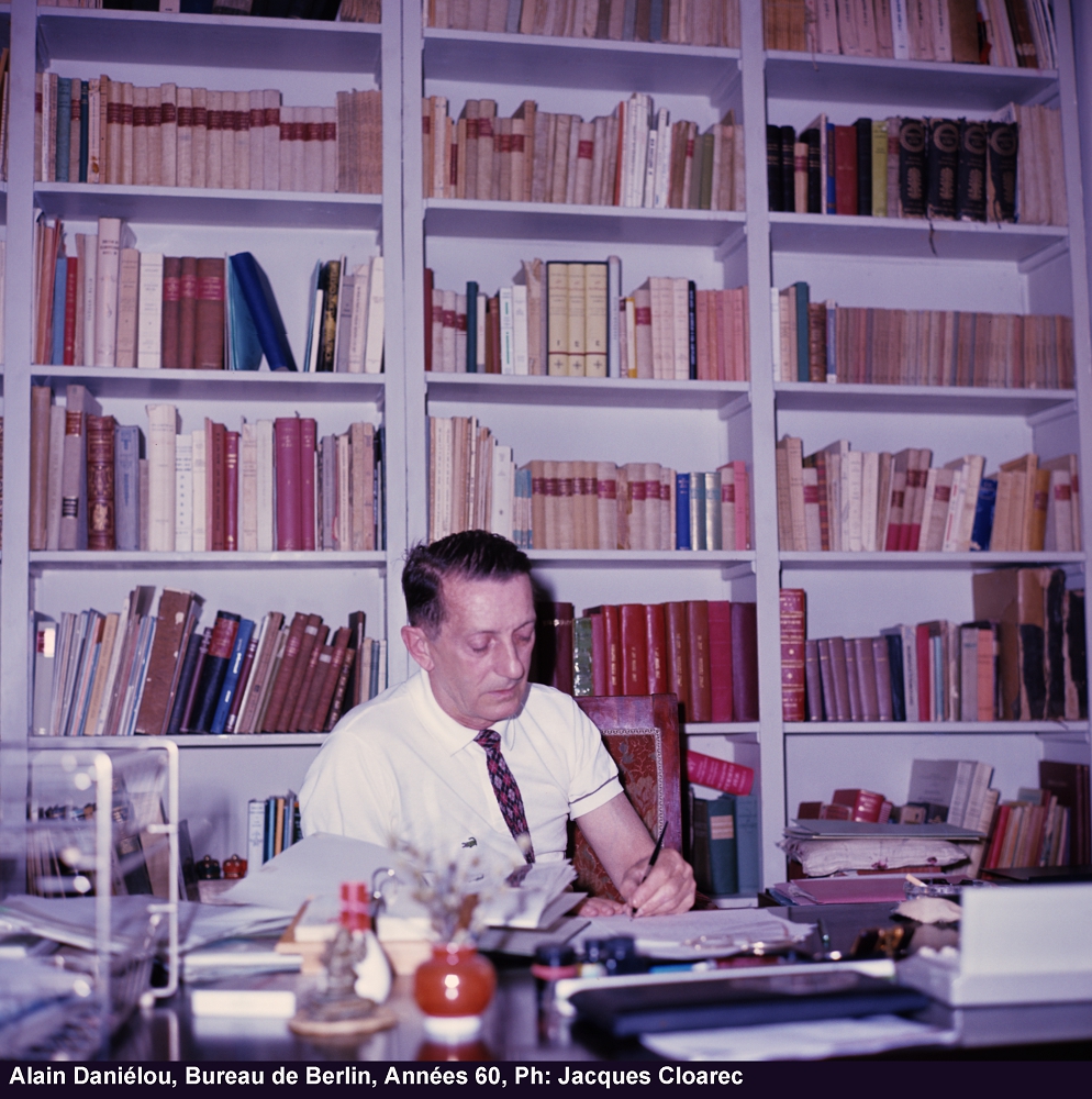 Alain Daniélou at his office of the Institute for Comparative Musicology in Berlin, Photo Jacques Cloarec.