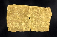 Gold tablet from Thurii, tomb of Timpone Grande (4th century BC), Naples, National Archaeological Museum. Source: miti3000.it