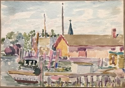 1/6 - Annapolis Chesapeake bay les docks 1926 - aquarelle signée en bas à gauche - 17,5 x 25,5 cm