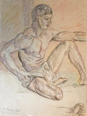 5/6 - Etude d’homme Bénarès 1942 - dessin et crayons de couleur signé en bas à gauche, daté 1942 - 38 x 27 cm