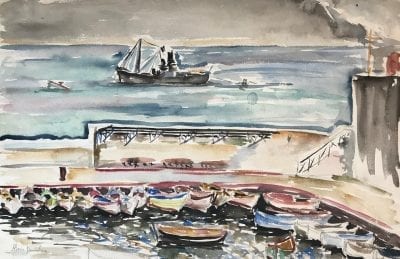 6/6 - Baie de Villefranche 1932 - aquarelle signée en bas à gauche - 31,5 x 47,5 cm