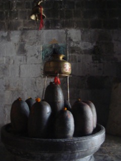 Aesthetic in daily worships, Lingams in a small Shrine close to Avantipura, Kashmir.